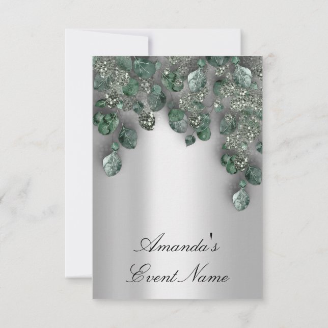 Möhippa Weddi Glitter SmokyGray Eucalyptus Greener Inbjudningar (Baksida)