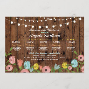 Möhippa Wood blom- rese- Bachelorette Inbjudningar