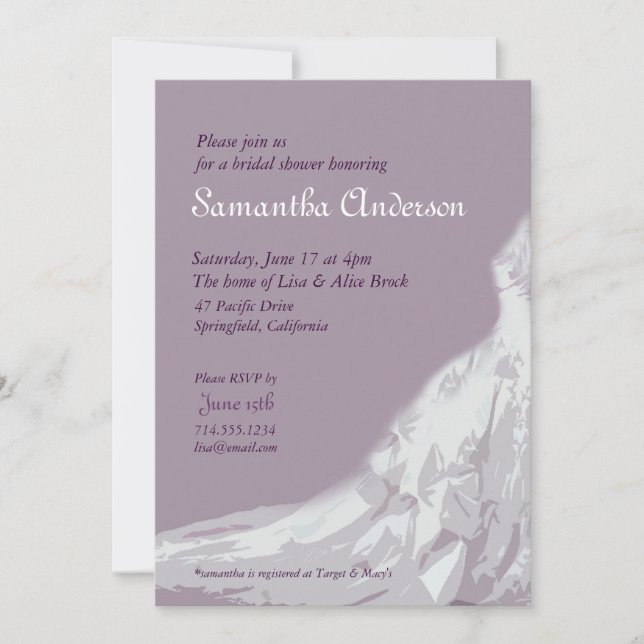 Möhippalavendel: brud- kappa inbjudningar (Framsida)