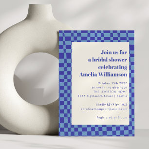 Möhippan abstrakt Checkated Art Blue Retro Inbjudningar