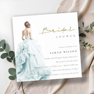 Möhippan Aqua Blue Watercolor Bröllop Gown Inbjudningar