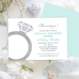 Möhippan Aqua Diamond Ring Glitter Bröllop Inbjudningar