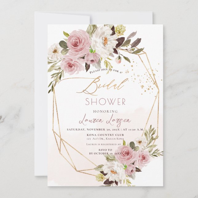 Möhippan ArtsApp H2 Dusty Rosa ros Inbjudningar (Framsida)