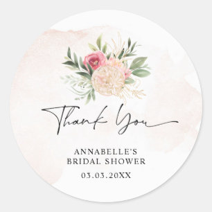 Möhippan Baby Shower Sticker från Peony och Guld B Runt Klistermärke