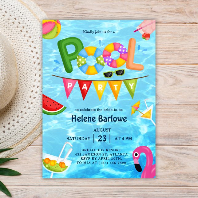 Möhippan Bassäng Party sommaren Vatten Inbjudningar (Pool Party Summer Water Bridal Shower Invitation)