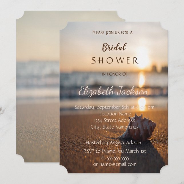 Möhippan Beach Wedding Sunset Seashell Inbjudningar (Fram/baksida)