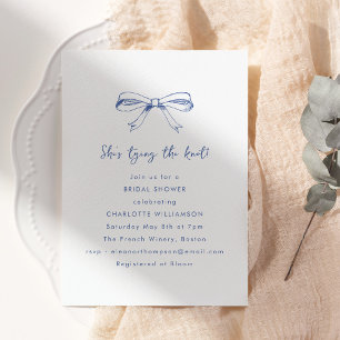 Möhippan Blå coquette Bow Tying Knot Script Blue Inbjudningar