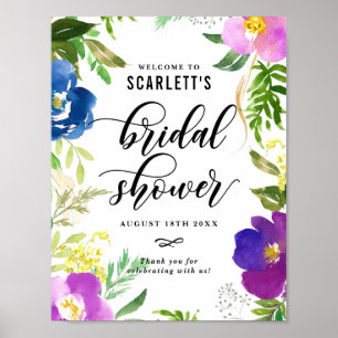 Möhippan Blå och Lila vattenfärgsblommor Poster