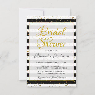 Möhippan Black and White Gold Foil Hearts Inbjudningar
