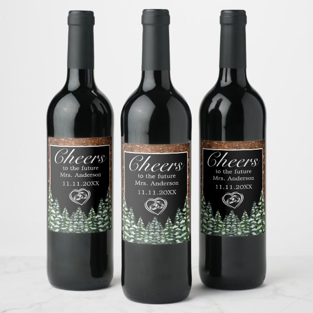 Möhippan Black Snowy Wood & Forest Cheers Vinflaska Etikett (Flaskor)