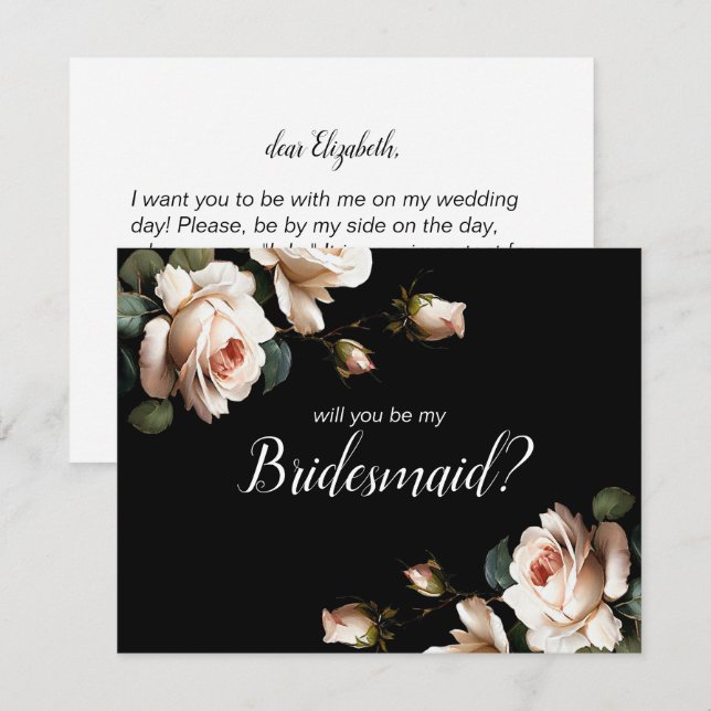 Möhippan Black & White Blommigt Bridesmaid Inbjudningar (Fram/baksida)