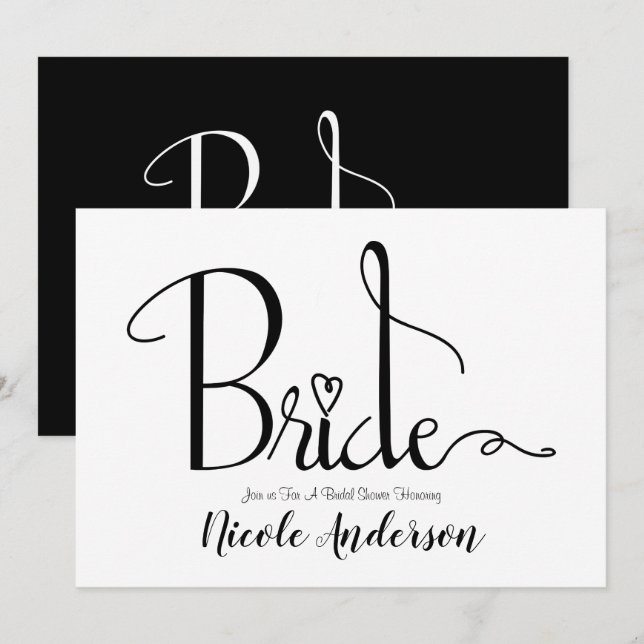 Möhippan Black White Modern Chic Bride Inbjudningar (Fram/baksida)