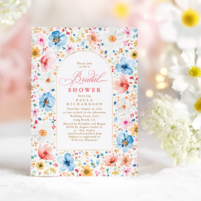 Möhippan Blommigt av Wildblommor Meadow Garden Inbjudningar (Wildflower Bridal Shower Invitation)