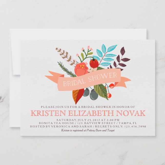 Möhippan blommigt Bouquet och Banner Inbjudningar (Framsida)