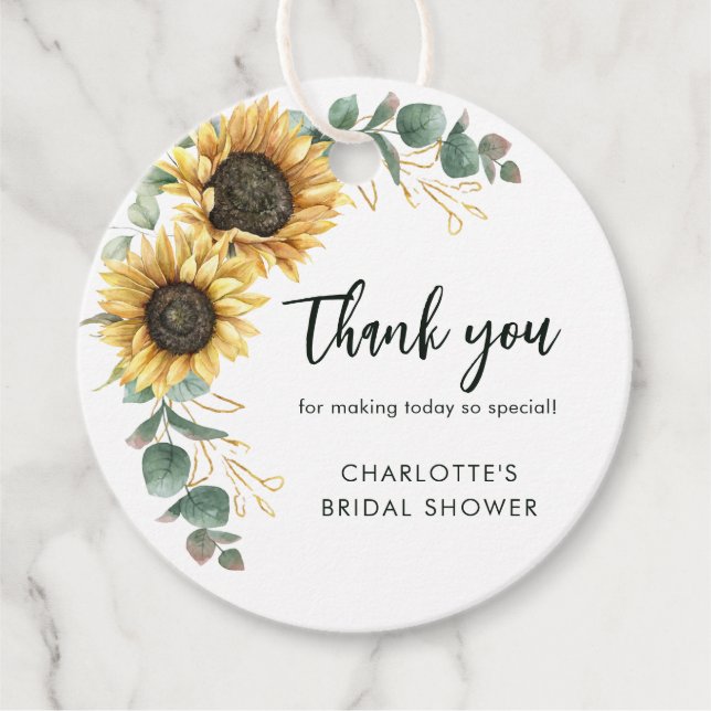 Möhippan blommigt Greenery Solros Script Gåvor Etiketter (Framsida)