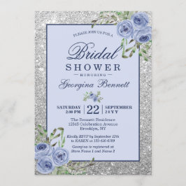 Möhippan blommigt Navy Blue Silver Sparkles Inbjudningar
