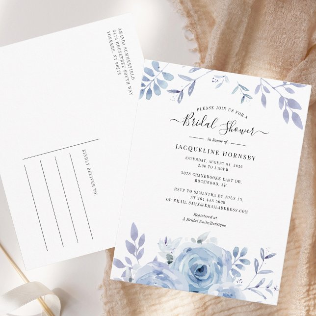 Möhippan blommigt Script Watercolor Flowers (vatte Inbjudan Vykort (Floral Script Watercolor Flowers Bridal Shower Invitation Postcard)