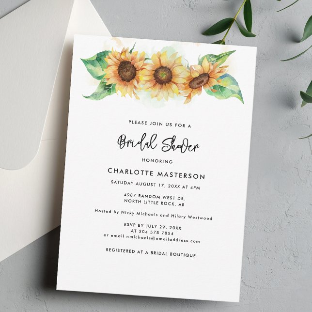 Möhippan blommigt Solrosgrönt skript Inbjudningar (Floral Sunflower Script Bridal Shower Invitation)