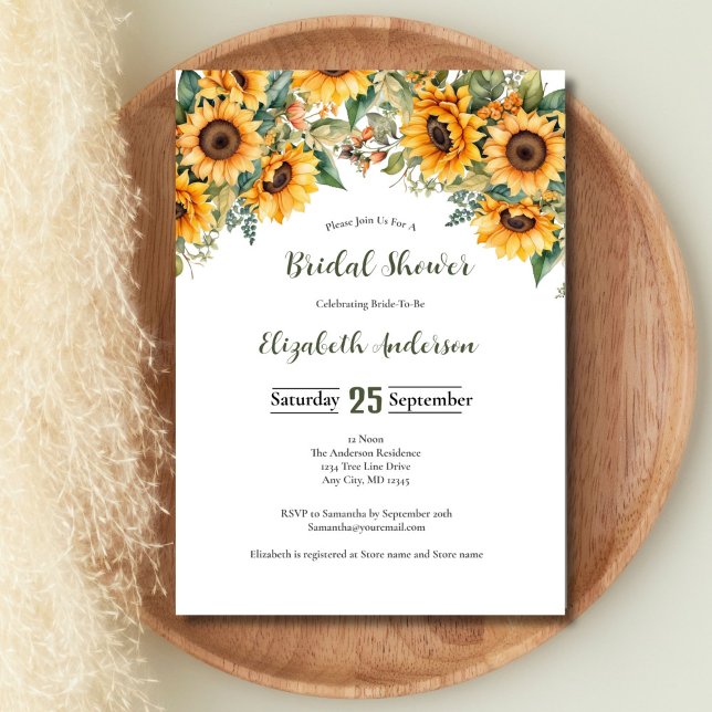 Möhippan Blommigtar för solrosfärgen Watercolor Inbjudningar (Sunflowers Rustic Country Bridal Shower Invitation)