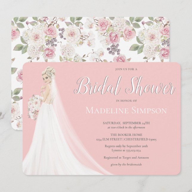 Möhippan Blonde Bride Bröllop Gown Inbjudningar (Fram/baksida)