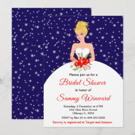 Möhippan Blonde Hair Bride Snowflake Navy Inbjudningar