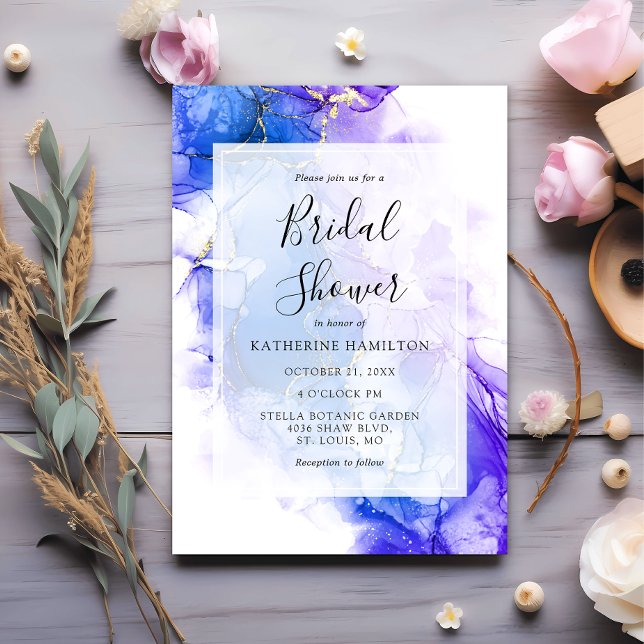 Möhippan Blue Alcohol Bläck Winter Guld Inbjudningar (Skapare uppladdad)