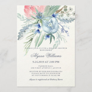 Möhippan Blue and Rosa Peony Watercolor Inbjudningar