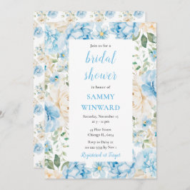 Möhippan Blue and White Peony Flowers Inbjudningar