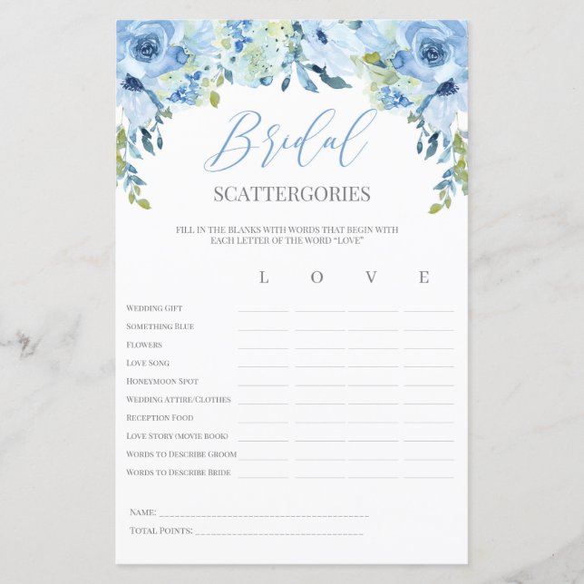 Möhippan Blue blommigt Scattergories - spel redige (Framsida)