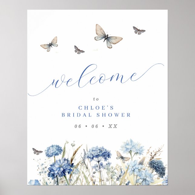 Möhippan Blue Blommigts & Butterflies Välkommen Poster (Framsidan)