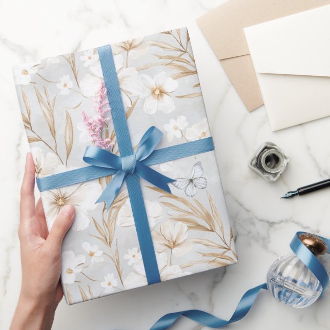 Möhippan Blue Butterflies (vita grindblommor) Presentpapper (Gifting)