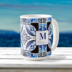 Möhippan Blue Fransk Tile gynnar monogram Kaffemugg