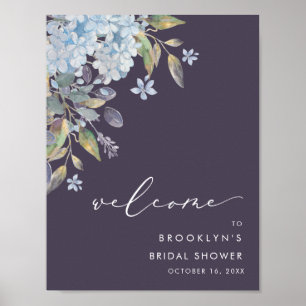 Möhippan Blue Hydrangeas Navy Välkommen Poster