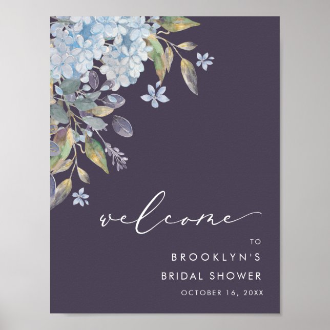 Möhippan Blue Hydrangeas Navy Välkommen Poster (Framsidan)