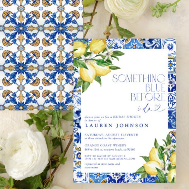 Möhippan Blue Lemon Moroccan Tile Inbjudningar (Skapare uppladdad)