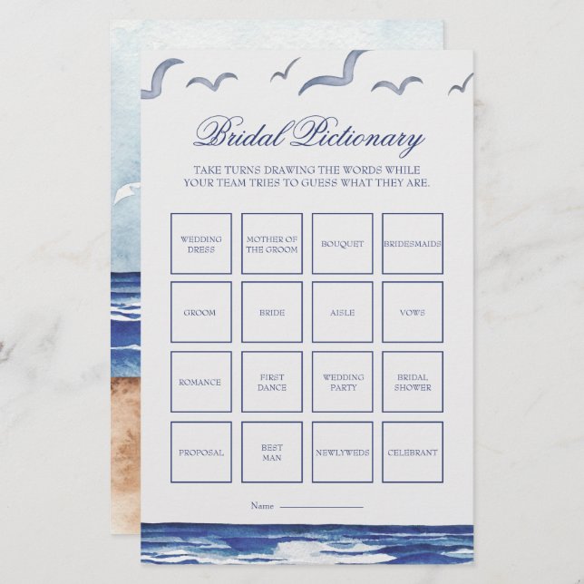 Möhippan Blue Nautical Coastal Sea Pictionary Game (Fram/baksida)