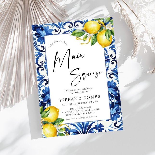 Möhippan Blue Tiles Lemons (medelhavsblåa plattor) Inbjudningar (Skapare uppladdad)