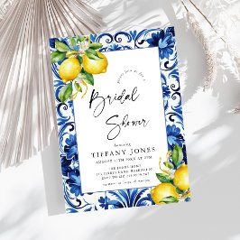 Möhippan Blue Tiles Lemons (medelhavsblåa plattor) Inbjudningar