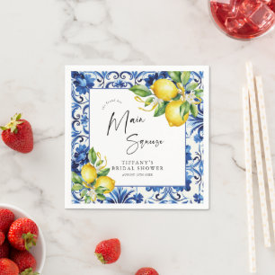 Möhippan Blue Tiles Lemons (medelhavsblåa plattor) Pappersservett