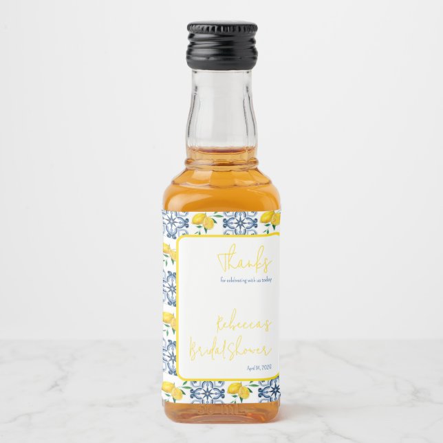 Möhippan Blue White Lemon Mediterranean Tile Spritflaskor Etikett (Framsida)