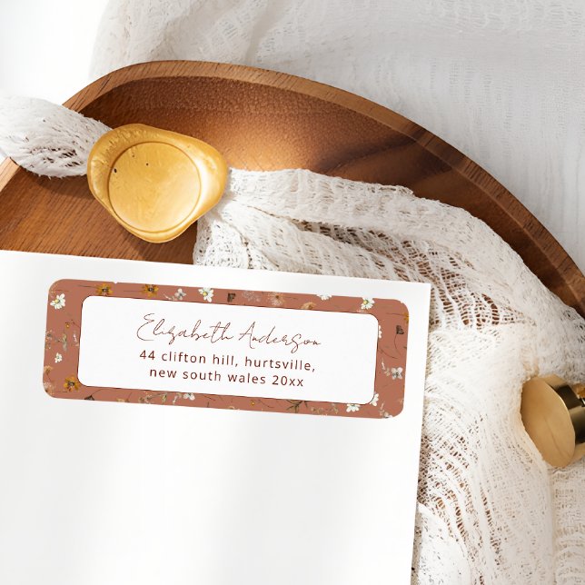 Möhippan Bohemian Terracotta Wildblommor Returadress Etikett (Skapare uppladdad)