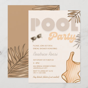 Möhippan Boho Beige Bassäng Party Retro Vintage Inbjudningar