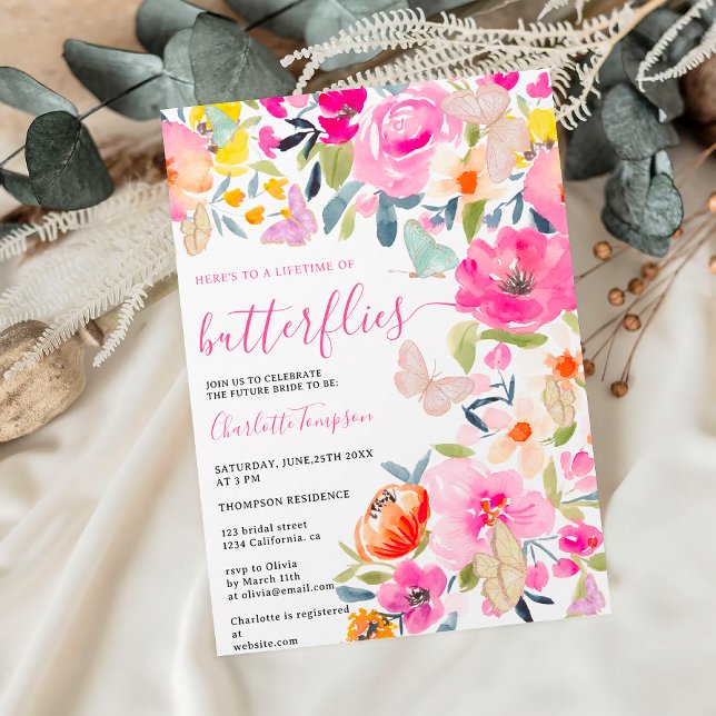 Möhippan Boho blommigt vattencolor butterflies Inbjudningar (Boho floral watercolor butterflies bridal shower invitation)