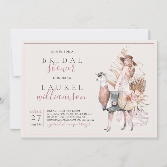 Möhippan Boho Bride och Formal Llama Inbjudningar (Framsida)