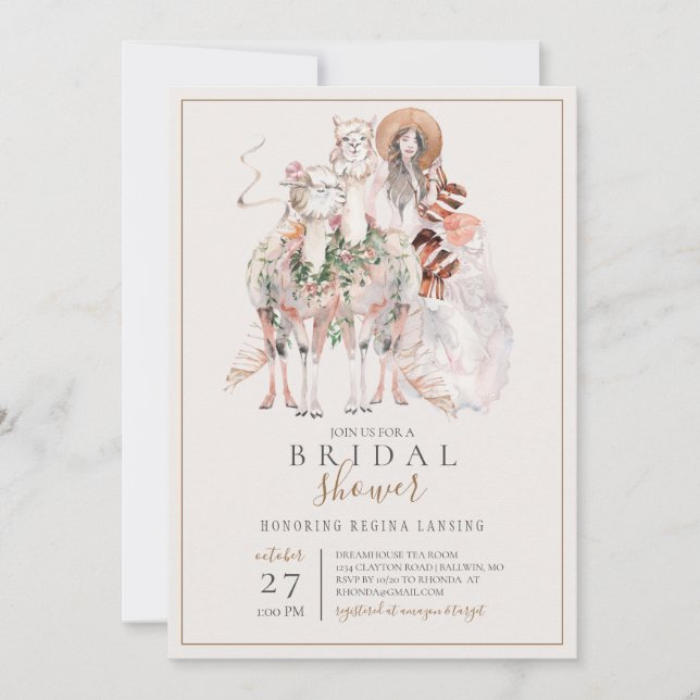 Möhippan Boho Bride och Llamas Inbjudningar (Framsida)