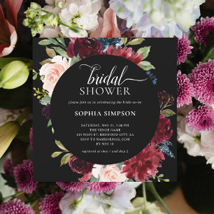 Möhippan Boho Burgundy Blåa blommor Inbjudningar