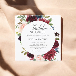Möhippan Boho Burgundy Blåa blommor Inbjudningar