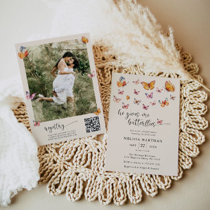 Möhippan Boho Butterflies Photo Qr Code Inbjudningar