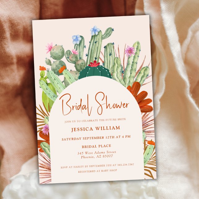 Möhippan Boho Cactus Arch Desert Pampas Inbjudningar (Boho Cactus Arch Desert Pampas Bridal Shower Invitation)