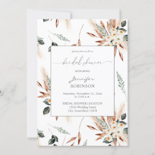 Möhippan Boho Copper Pampas & Beige Blommigt Inbjudningar